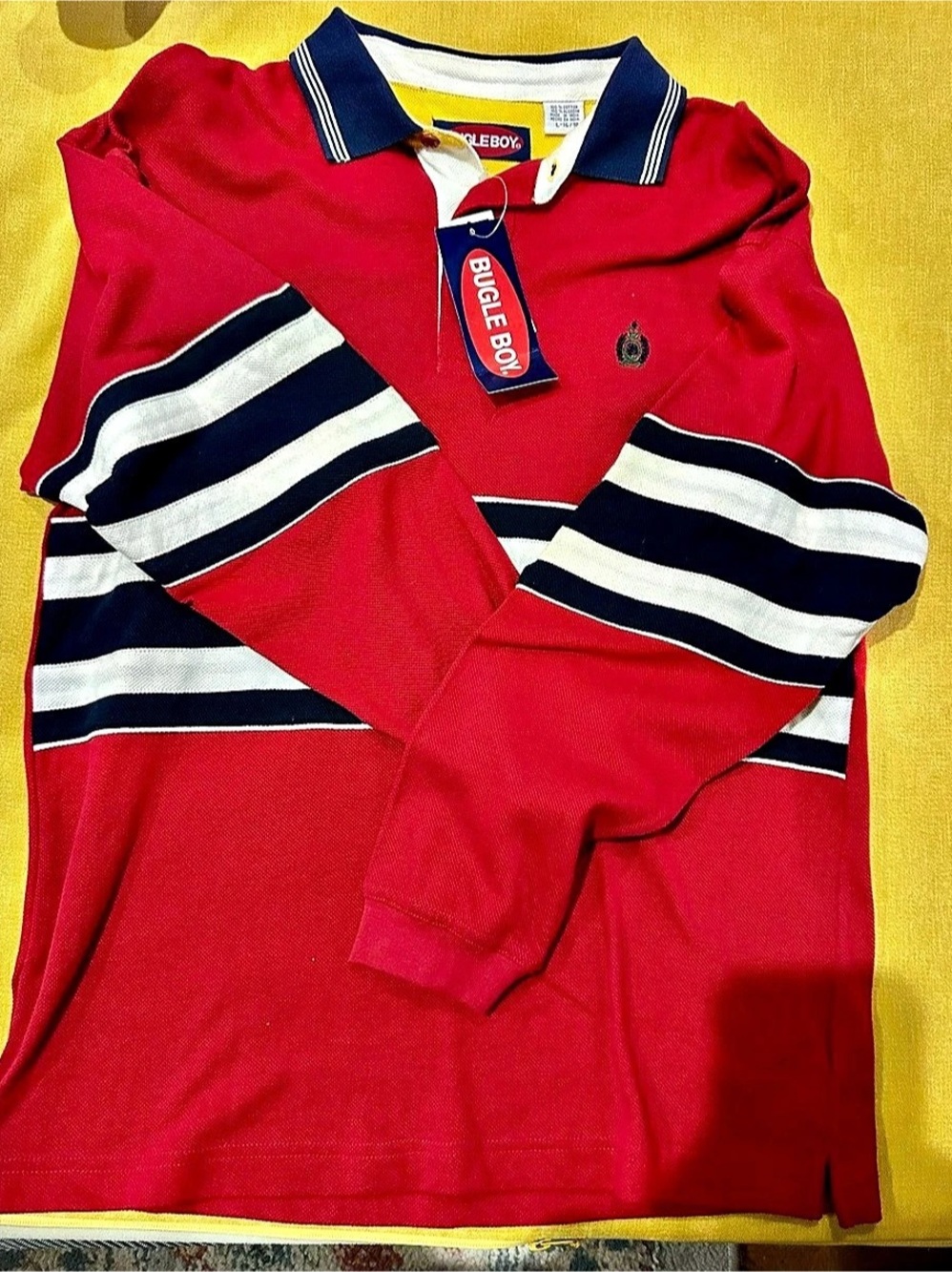 Bugle Boy Vintage 90s Colorblock Rugby Polo Shirt Red & Blue Medium